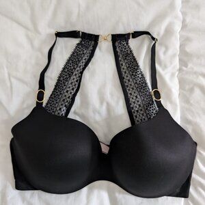 VICTORIA’S SECRET Incredible Black Racerback Lace Bra 34DDD Underwire Lingerie